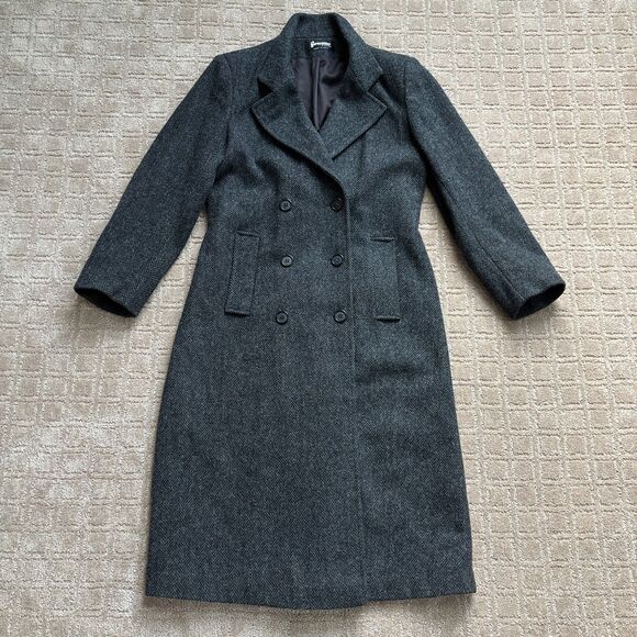 Forecaster VTG Wool Overcoat Women's 8 Gray Herringbone Heavy Long Old Money USA - Picture 1 of 12